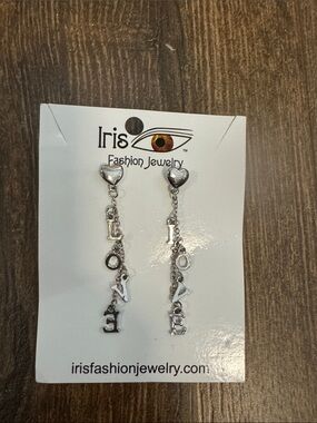 Fashion Jewelry Silver Heart Drop Earrings with LOVE Letter Charms